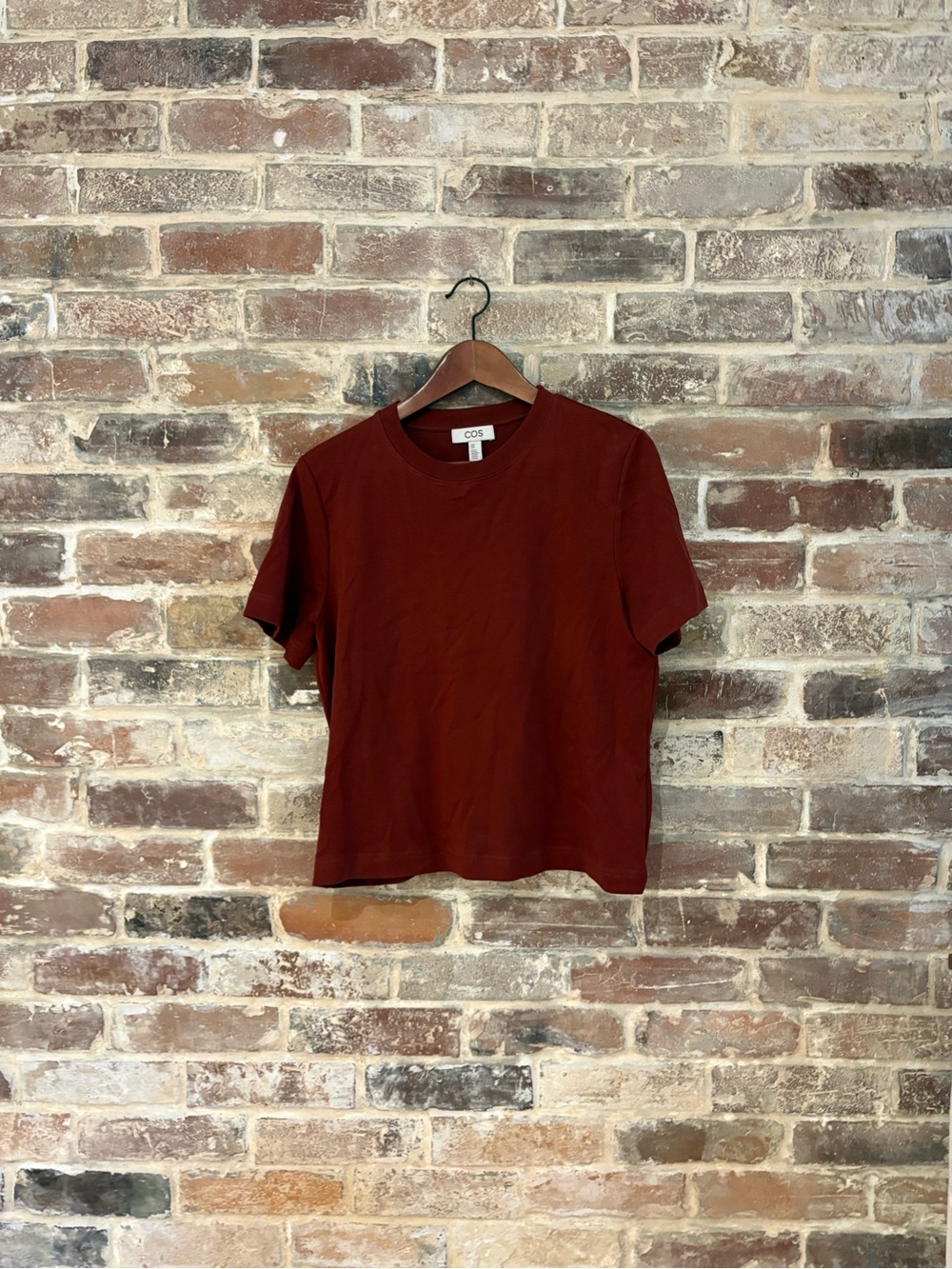 COS Short Sleeve Crew T-Shirt in Rust Red